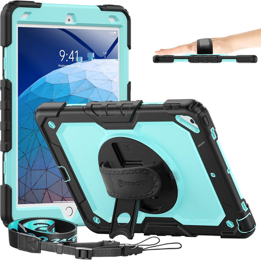 Timecity for iPad Air 3/ Pro 10.5 Inch Case, 360° Rotating Stand, Pencil Holder, Shockproof with Screen Protector & Shoulder Strap - Heavy Duty Protection Case for iPad Air 3rd Gen - Light Blue