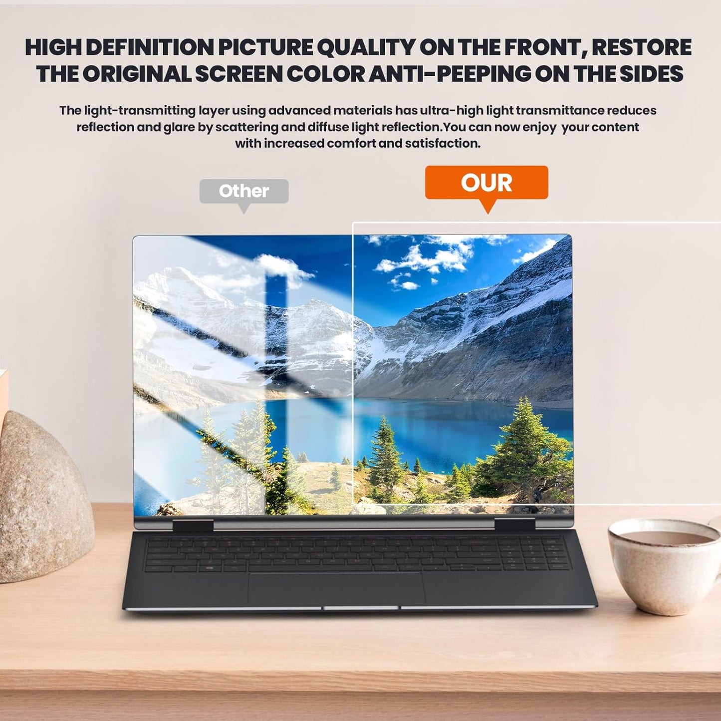 HD Laptop Privacy Screen 14 inch, Upgraded Laptop Privacy Screen for 16:9 Widescreen Removable Anti Glare Cover and Blue Light UV-Blocking Filter