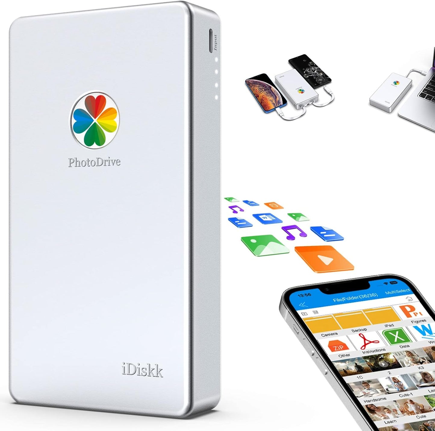 iDiskk 2TB App-le Certified External Hard Drive for iPhone 16,15 & iPad Android Mobile 2TB Photo Stick,MacBook and PC, Photo Storage Phone Drive to Backup Photos/Videos,Files for iPhone14/13/12/11/X