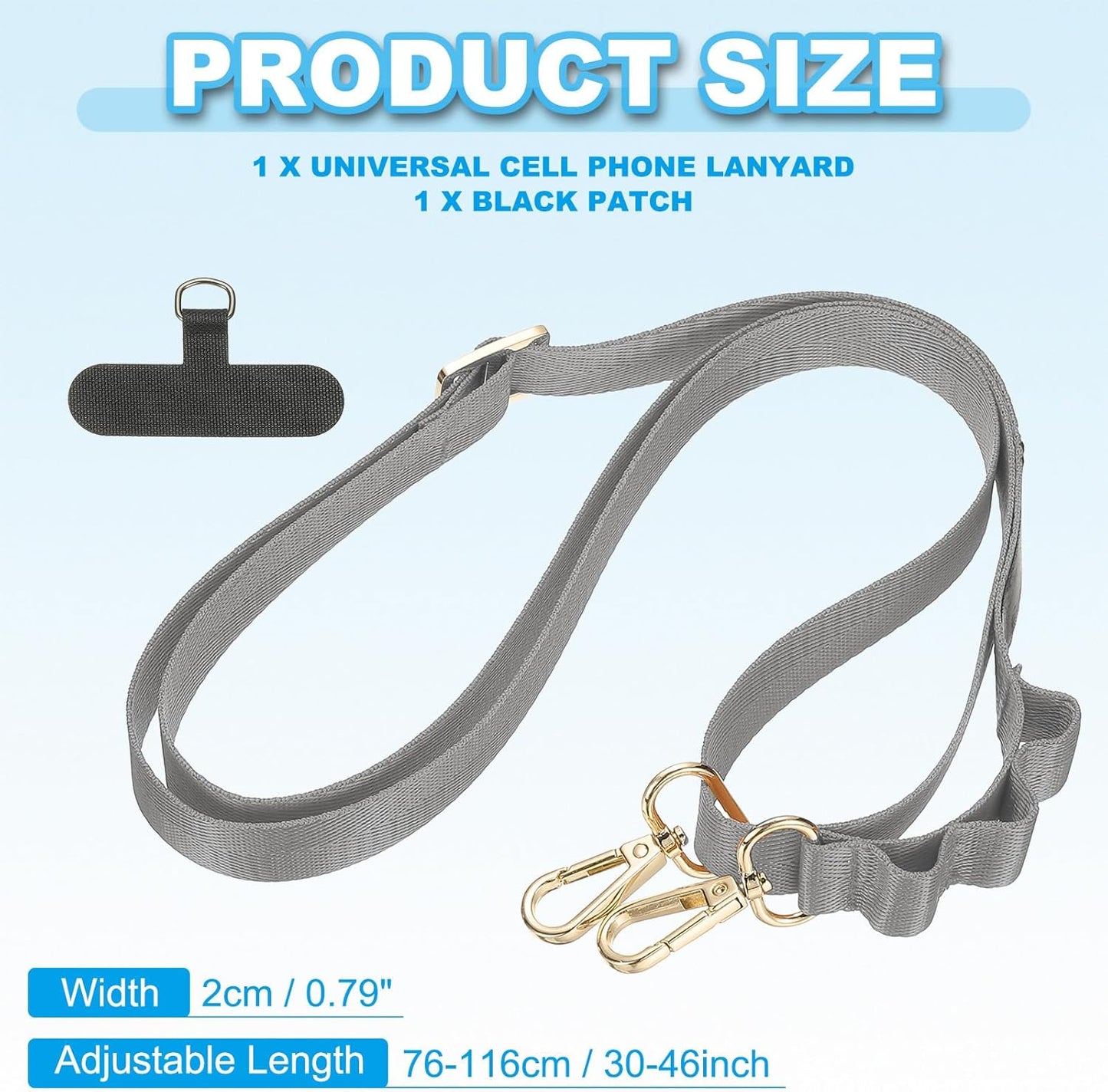 PATIKIL Universal Cell Phone Lanyard, Adjustable Crossbody Phone Strap Anti-Theft Polyester Neck Lanyard with Patches for Concerts Gym Travel Secure Hands-Free Carry, Grey