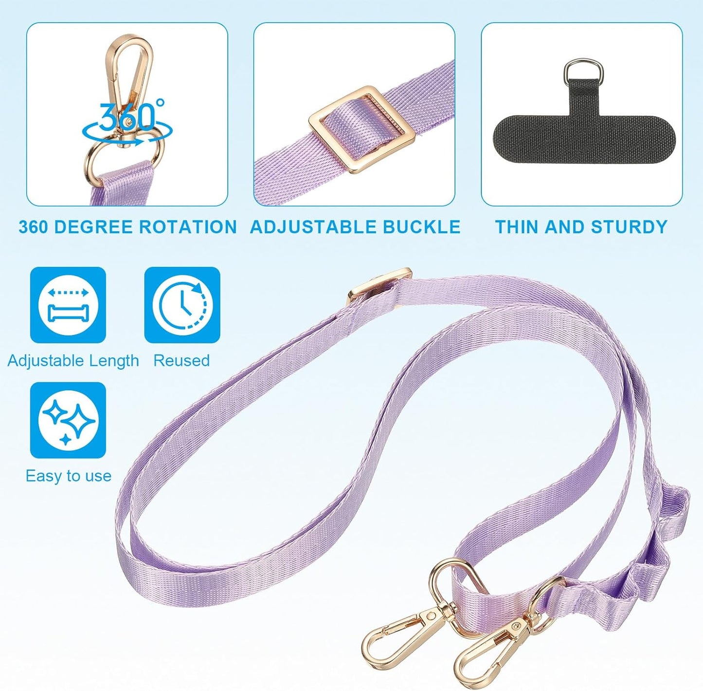 PATIKIL Universal Cell Phone Lanyard, Adjustable Crossbody Phone Strap Anti-Theft Polyester Neck Lanyard with Patches for Concerts Gym Travel Secure Hands-Free Carry, Purple