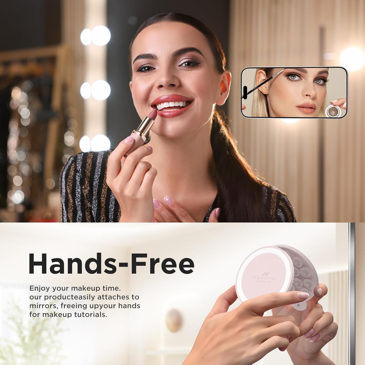 Magnetic Suction Cup Mount for MagSafe Case, Silicone Hands-Free Grip Holder for iPhone and Android, Mirror Shower Phone Stand for Makeup FaceTime Gym Kitchen Bathroom, Lovely Pink