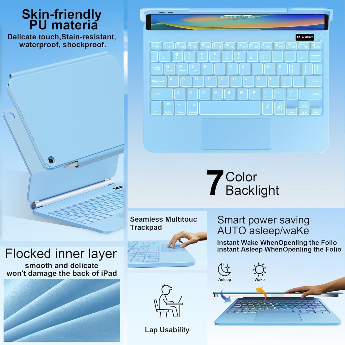 for iPad 9th Generation Case with Keyboard,Magic Style Keyboard Case for iPad 9th/8th/7th Gen 10.2 inch - Floating Cantilever Magnetic Stand Multi-Touch Trackpad (Sky Blue)