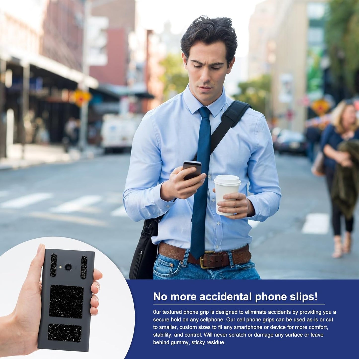 4Pack Phone Grip Tape, Finger Grip Stickers Decal Waterproof Pre-Cut Non Slip Kit Adhesive Traction for Cell Phone Cases, Handles, Tools (Clear&Black)