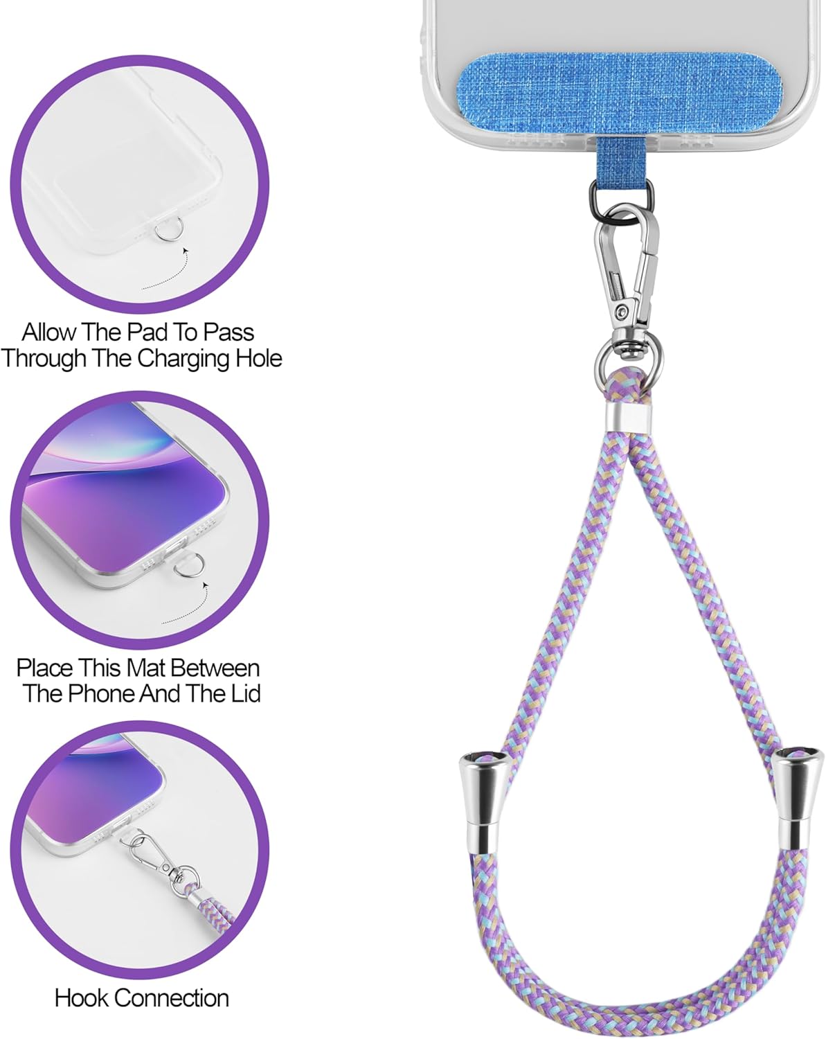 Cell Phone Lanyard Crossbody for Women - Adjustable Universal Phone Strap with Patch, Anti Theft Wrist Strap