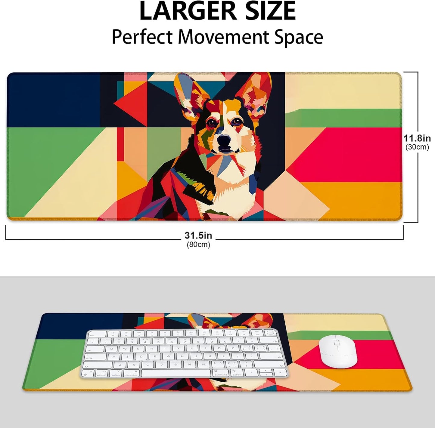 Corgi Large Mouse Pad, Gaming Mouse Pad, Keyboard Mat, Non-Slip Rubber Base, Office Accessories, Desk Mat, MousePads for School, Work, Home Decor Gifts 31.5" x 11.8"