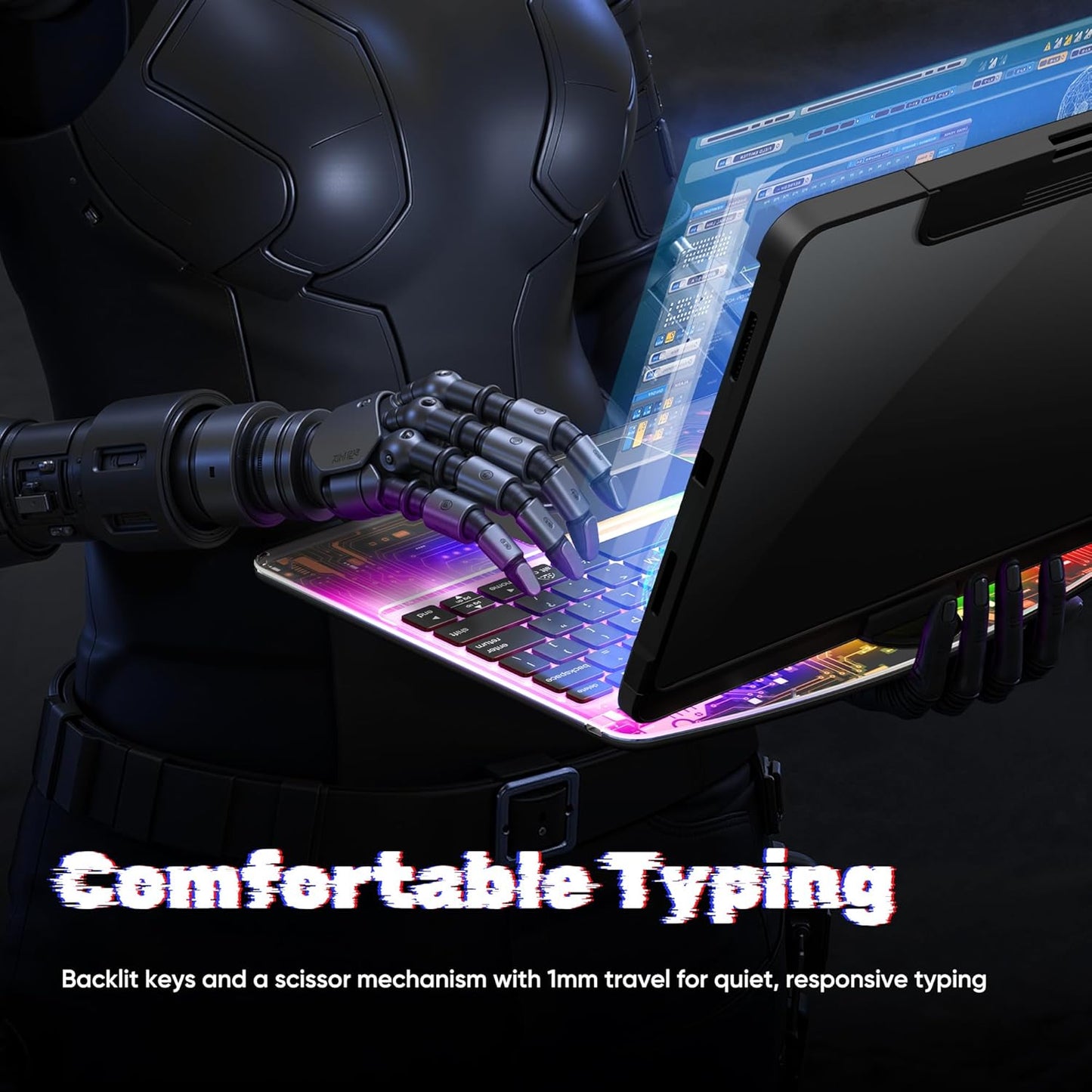 KITONE Transparent Case with Wireless Keyboard only for 2024 iPad Pro 11-in.(M4), 7 Colors Backlight, Trackpad, 360°Rotating Stand for iPad Pro 11(5th Gen), Tech Style