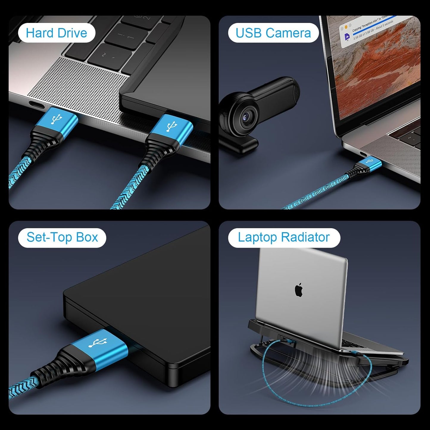 USB to USB Cable, 2Pack 6Ft USB3.0 A to A Male to Male Cable Double End USBCord Data Transfer Cord for Hard Drive Enclosures, Laptop Cooler, Computer PC Cooling Fan/Pad, DVD Player, TV, Hub, Monitor