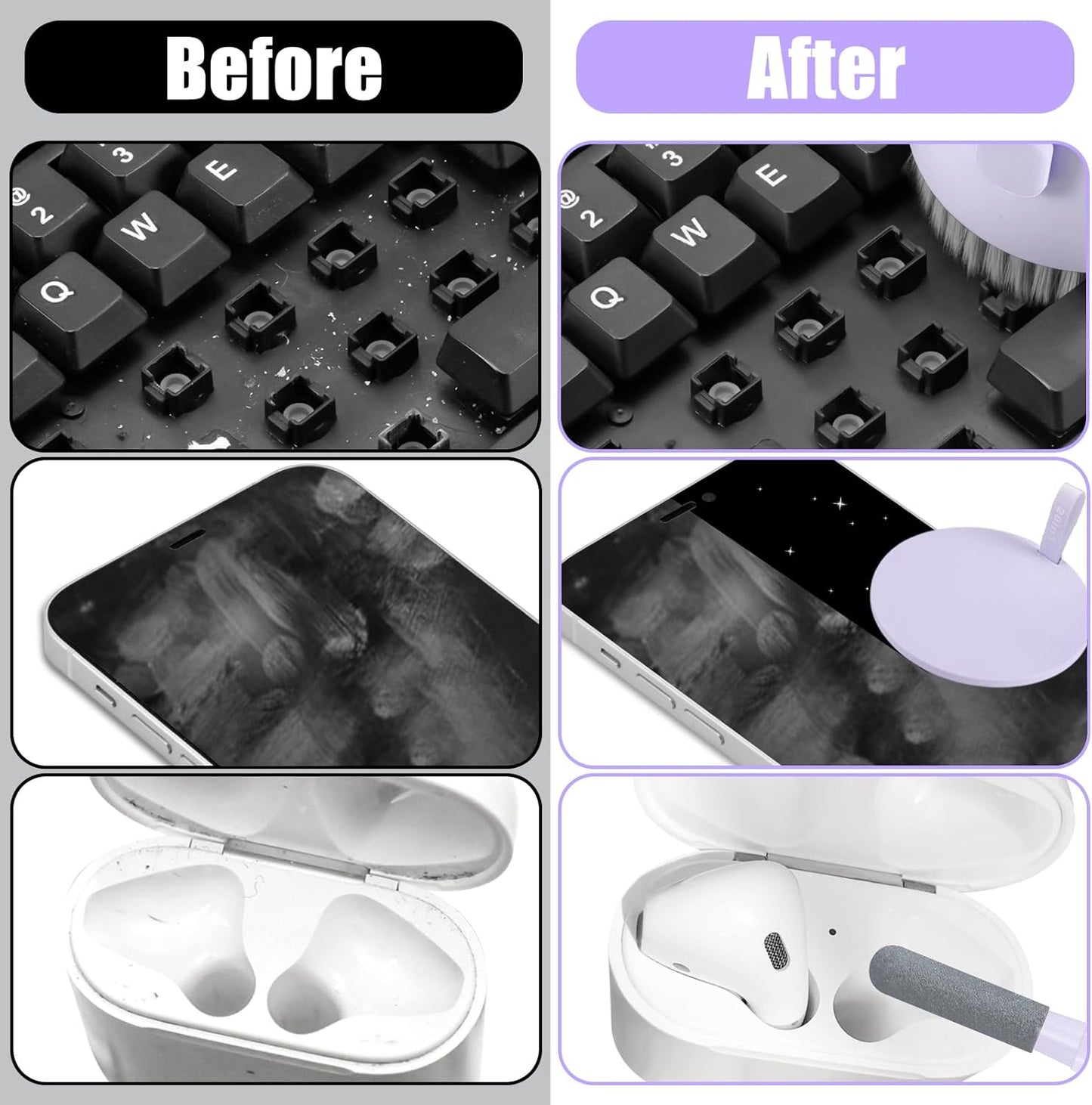 Laptop Phone Screen Cleaner Kit, Computer Keyboard Brush Cleaning Spray for iPhone AirPods Macbook iPad, 20-in-1 Electronic Device Clean Tool For Camera PC Monitor Earbud TV Tablet Car Screens- Purple