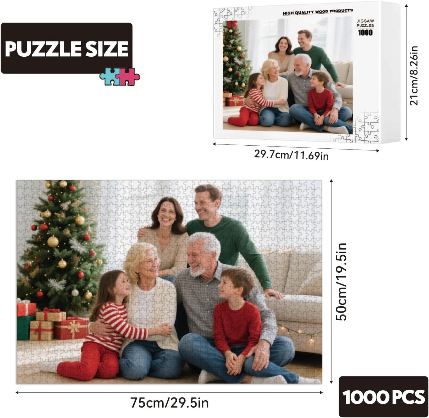 Custom Puzzle, Customize Puzzles from Photos with 120/200/300/500/1000 Pieces, Personalized Wooden Jigsaw Puzzle Gifts for Family, Adults, Christmas, Wedding, Pet