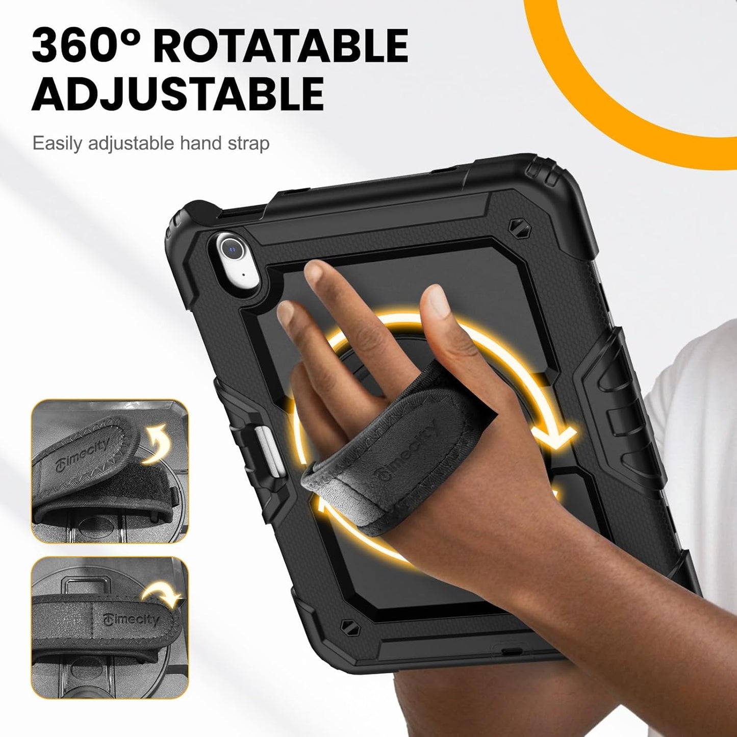 timecity Case for iPad Air 11 Inch M3/ M2 (2025/2024), 360° Rotating Stand, Pencil Holder & Wireless Charging, Shockproof with Screen Protector & Shoulder Strap - for Designers, Black