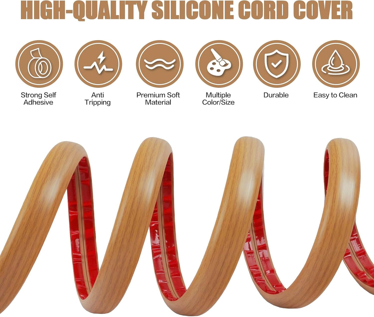 Floor Cord Cover Self Adhesive Cord Hider,20FT Cable Management, Extension Strip Protector for Wires, Prevent Cable Trips for Offices, Gyms, Exhibitions Cavity:0.47"(W) x 0.35"(H) Brown Wood