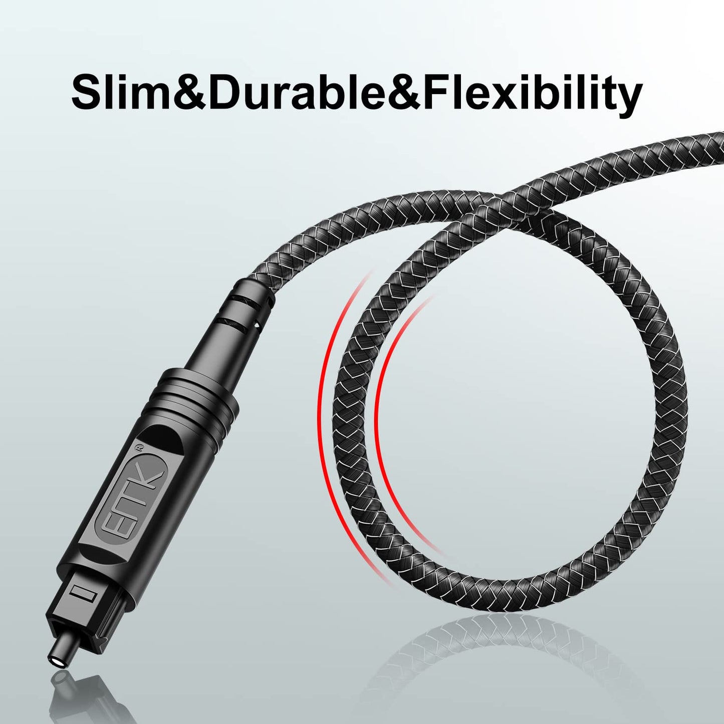 EMK Digital Optical Audio Cable [25 Feet/8M] - Slim Nylon Braided Toslink Fiber Optic Cable for Sound Bar, TV, Home Theater, PS4, Xbox, Blu-Ray Player & More - High-Speed SPDIF (Black1)