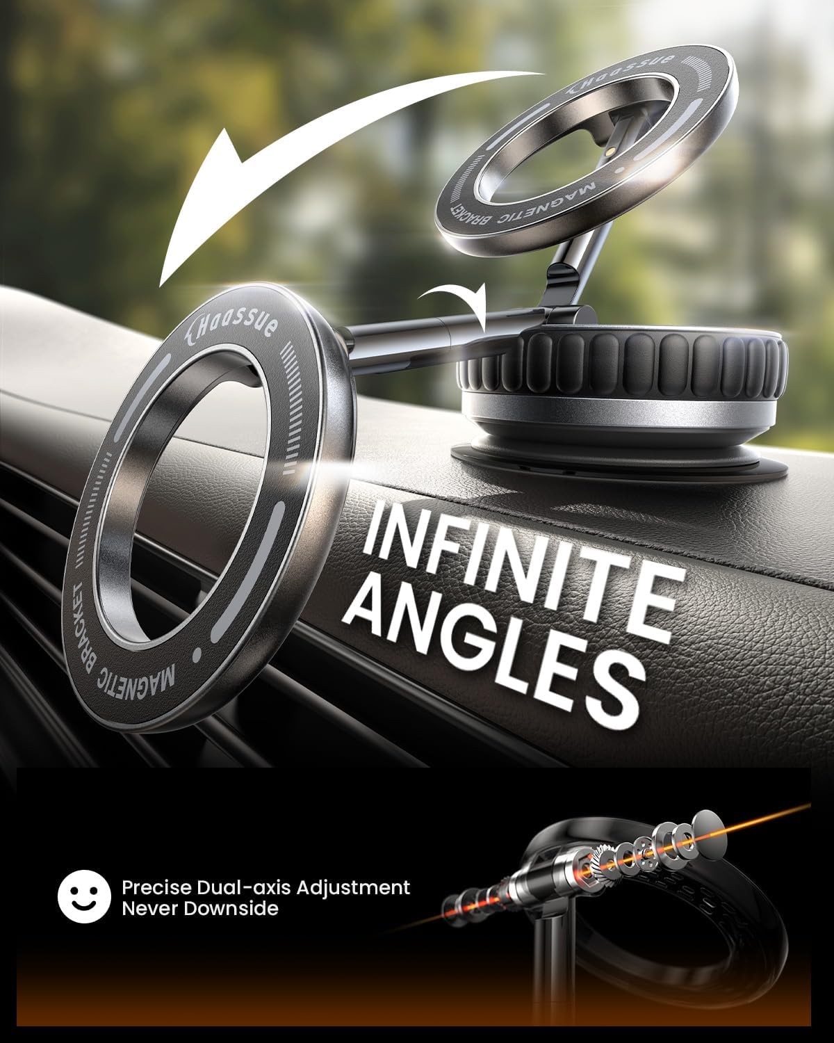 2026 Upgraded Vacuum Suction Cup Phone Mount for Magsafe [109+LBS Strongest Suction], 360° Adjustable Foldable Vacuum Magnetic Phone Holder for Car [24 N55 Stronger Magnets], for iPhone 16/15/14/13/12