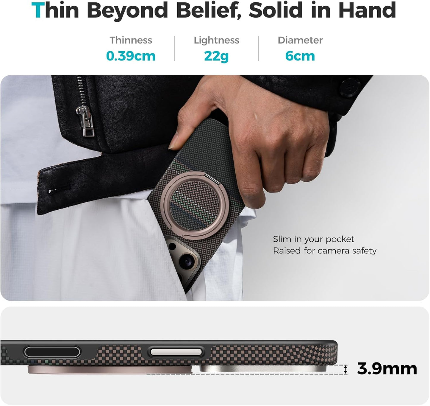 BENKS ArmorPop Magnetic Phone Grip & Stand for MagSafe, 360° Rotation Adjustable Phone Ring Holder for iPhone 17/16/15/14/13/12 Series, Durable Kevlar Design