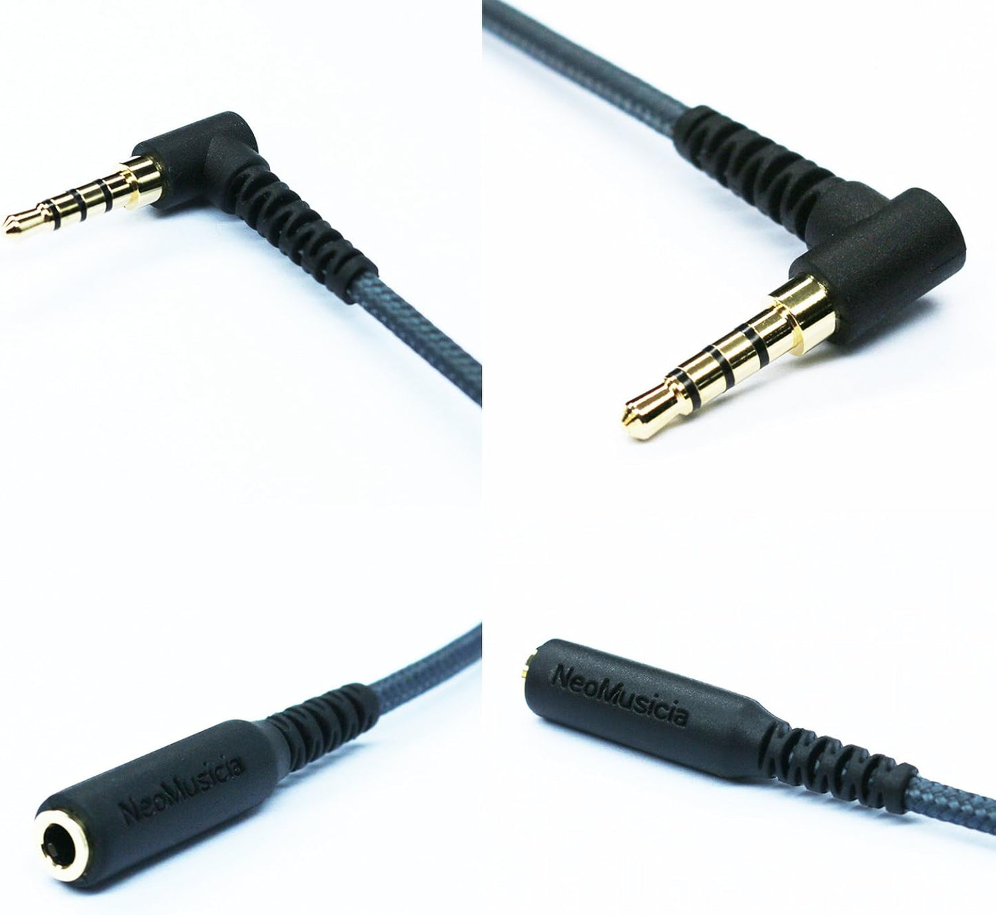 50cm(1.5ft) Right Angle 4 Pole 3.5mm 1/8 inch Male to 4 Pole 3.5mm 1/8 inch Female Stereo Audio Headphone Earphone Extension Cable Adapter Cord Tangle-Free Braided Wire