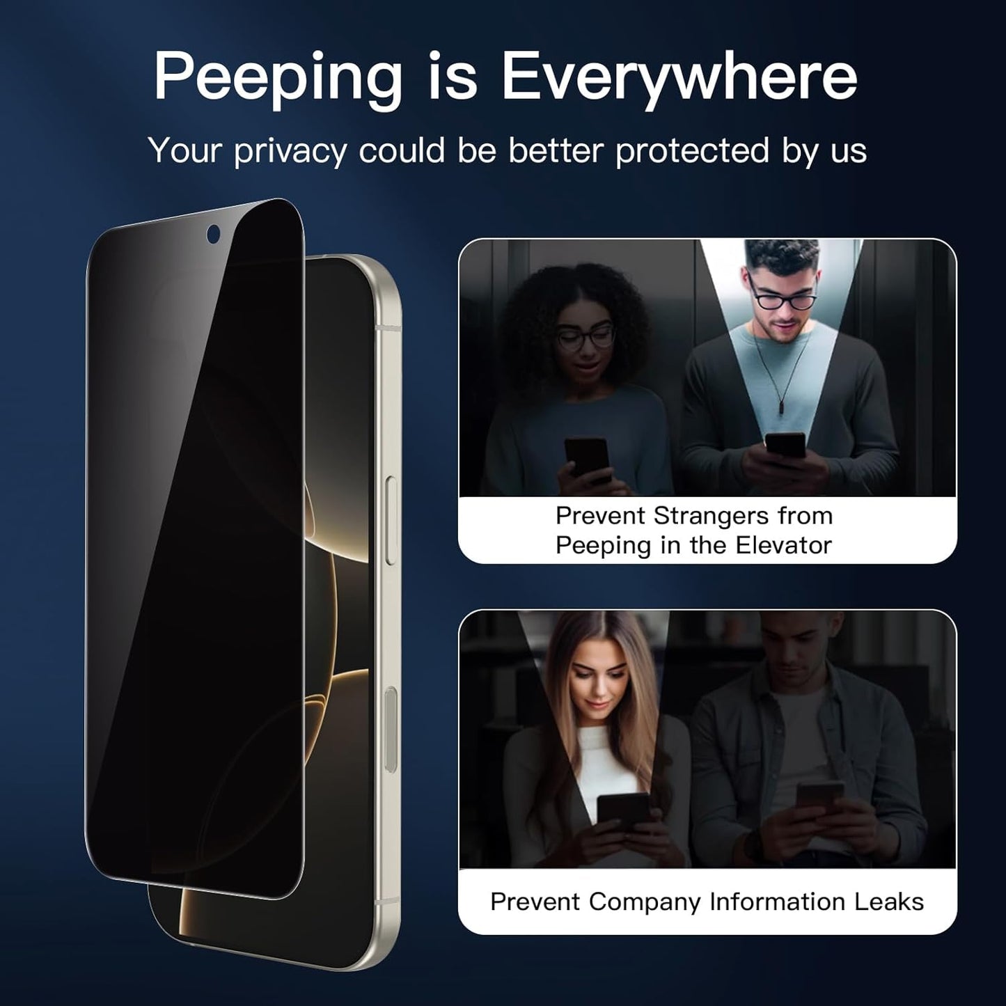 NEW'C 3 Pack Privacy for iPhone 16 Pro Screen Protector (6.3 inches), Anti-Spy Tempered Glass Film,Enhanced 28 Degree Privacy Angle - Easy installation tool included