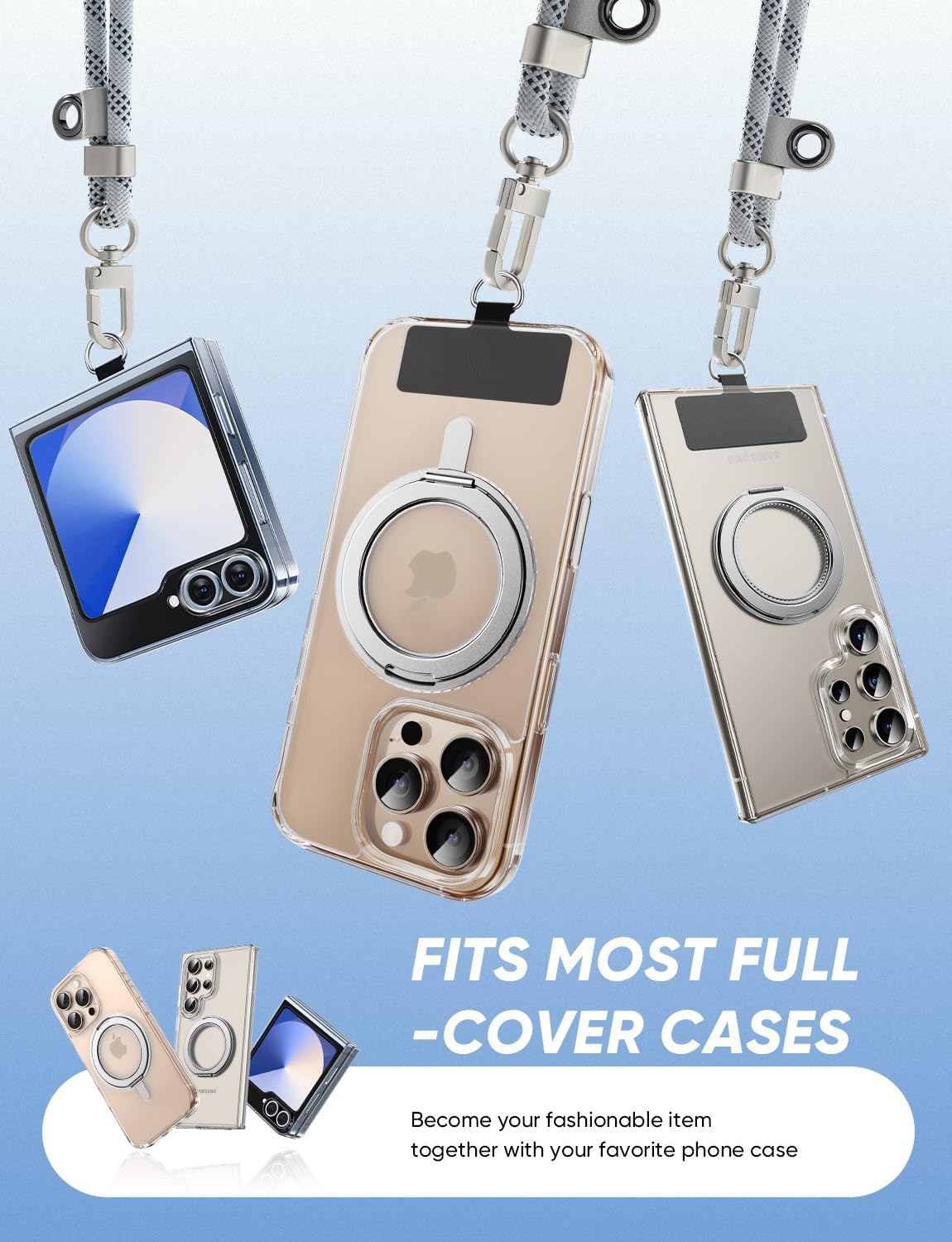 Phone Crossbody Lanyard with 2 Phone Tabs, Adjustable Anti-Theft Phone Lanyard for Most Phones, Durable Metal Buckle