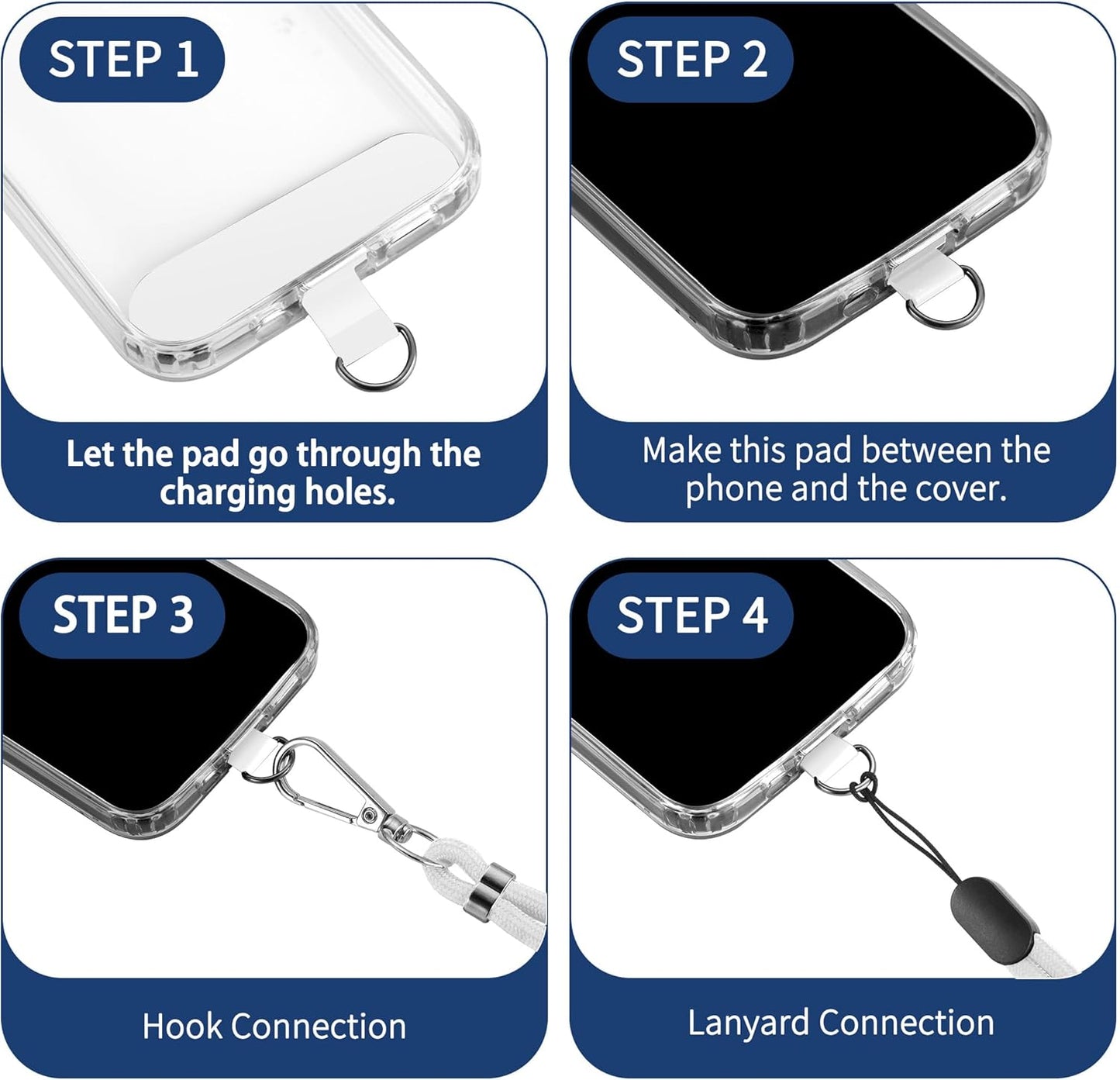 CACOE Phone Lanyard 2 Pcs-1 Pcs Adjustable Neck Strap, 1 Pcs Wrist Strap, 2 Pads, Universal Crossbody Multifuctional Cell Phone Lanyards Compatible with Most Smartphones(White)