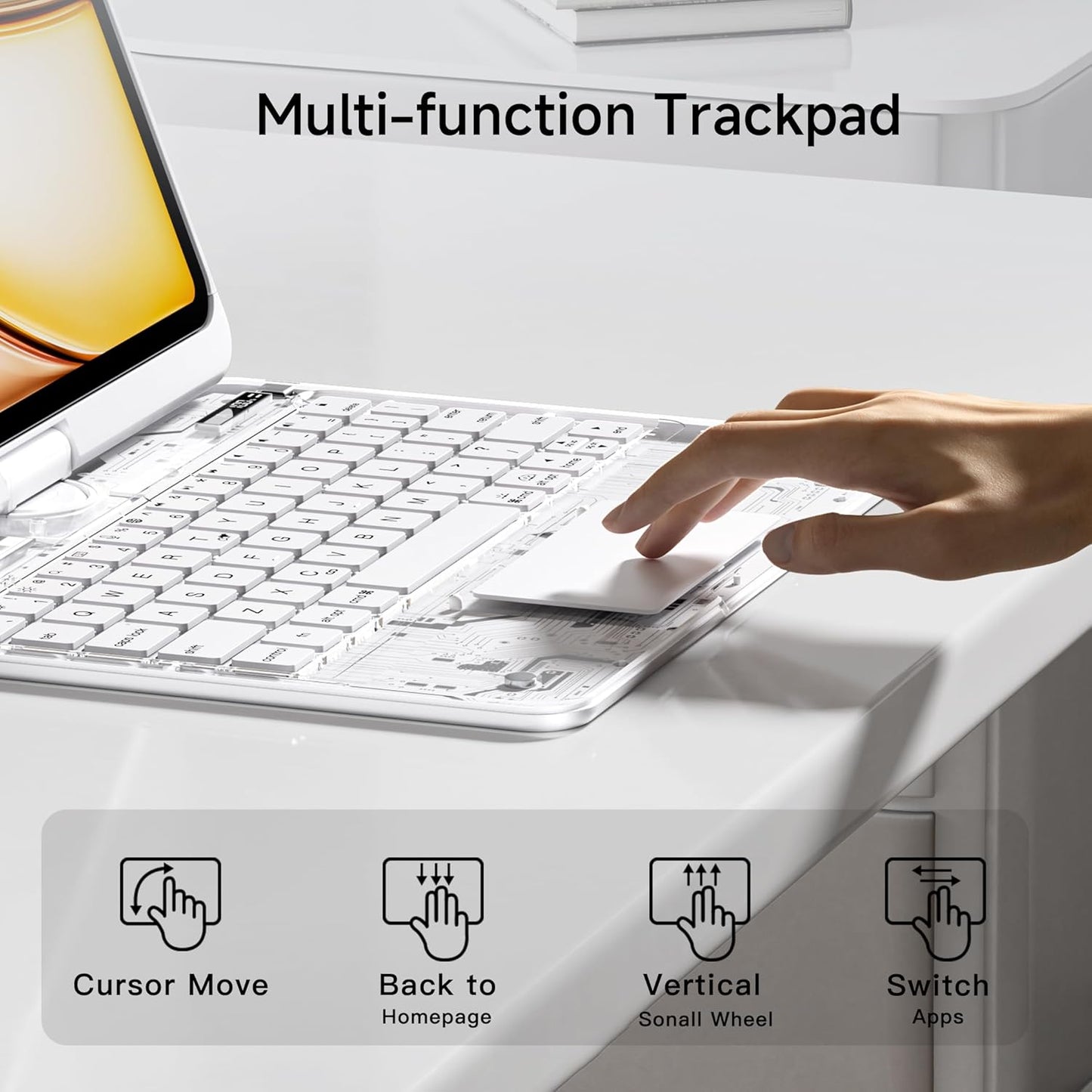 Keyboard Case for iPad 11 inch Pro 4/3/2/1st Gen & 11’’ iPad Air 2025 M3, 2024 M2 & 10.9" iPad Air 5th/4th Gen, 360° Rotating Stand Transparent Protective Cover with Pencil Holder (White)