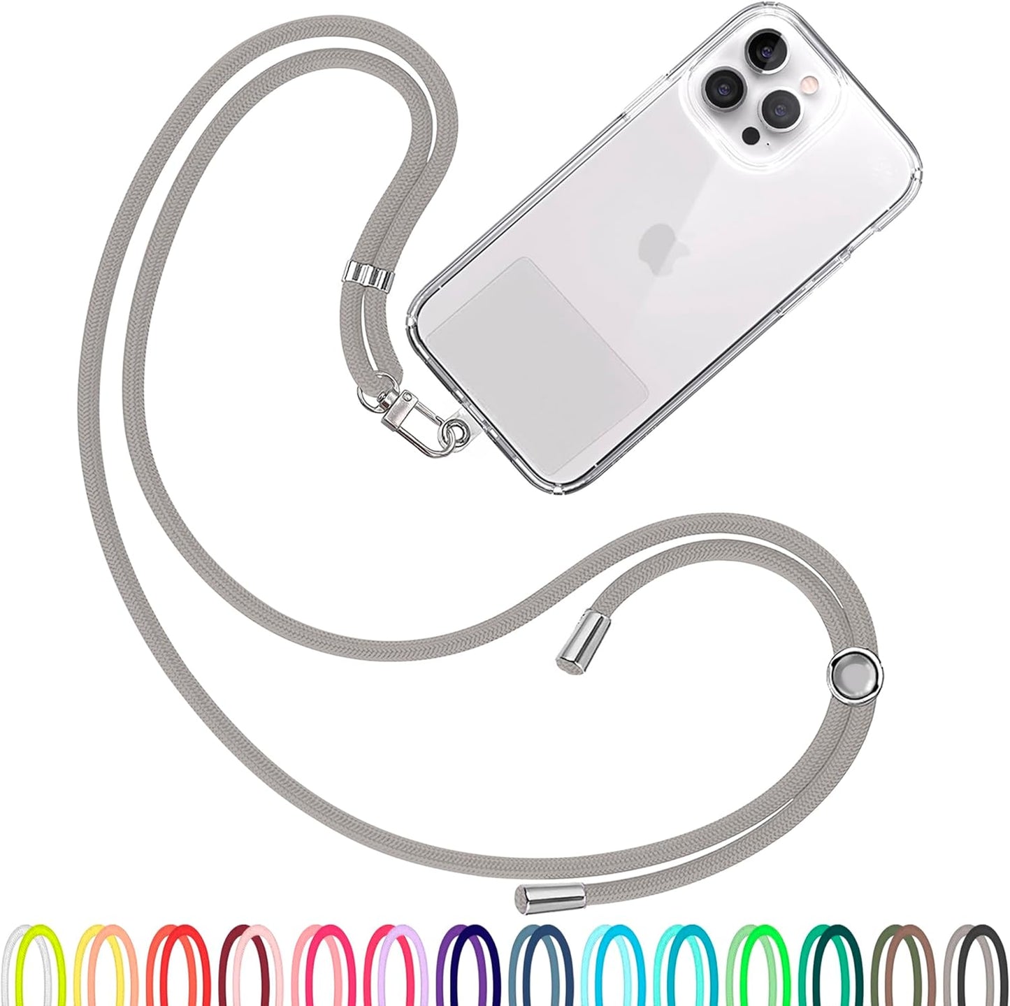 Cell Phone Lanyard [Grey] - Comfortable Universal Smartphone Lanyard - Easy to Use Neck Phone Holder [Clear Patch] - Adjustable Length Phone Strap Crossbody - Fits All Mobile Phones