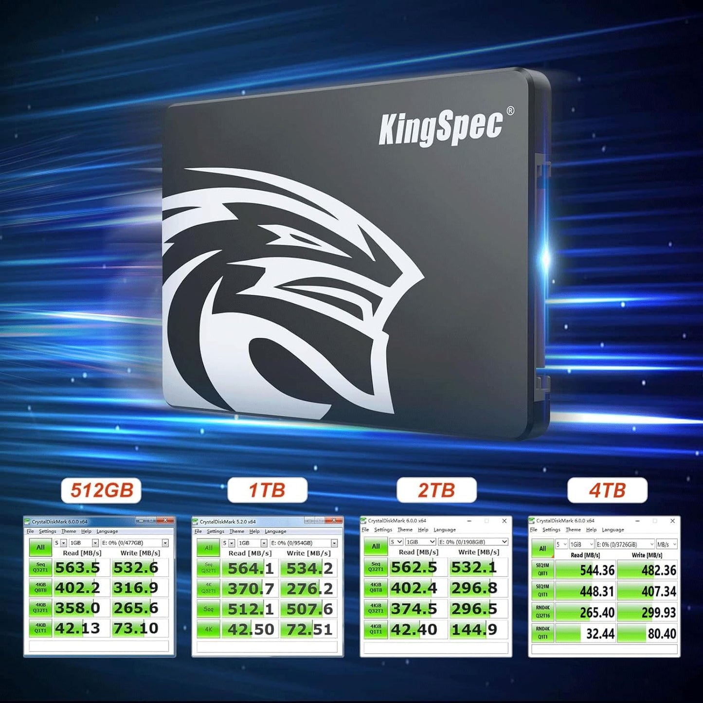 KingSpec 4TB 2.5 SSD SATA III Internal - 550MB/s Read, 520MB/s Write with 3D NAND Flash, for Laptop & Desktop PC Upgrade