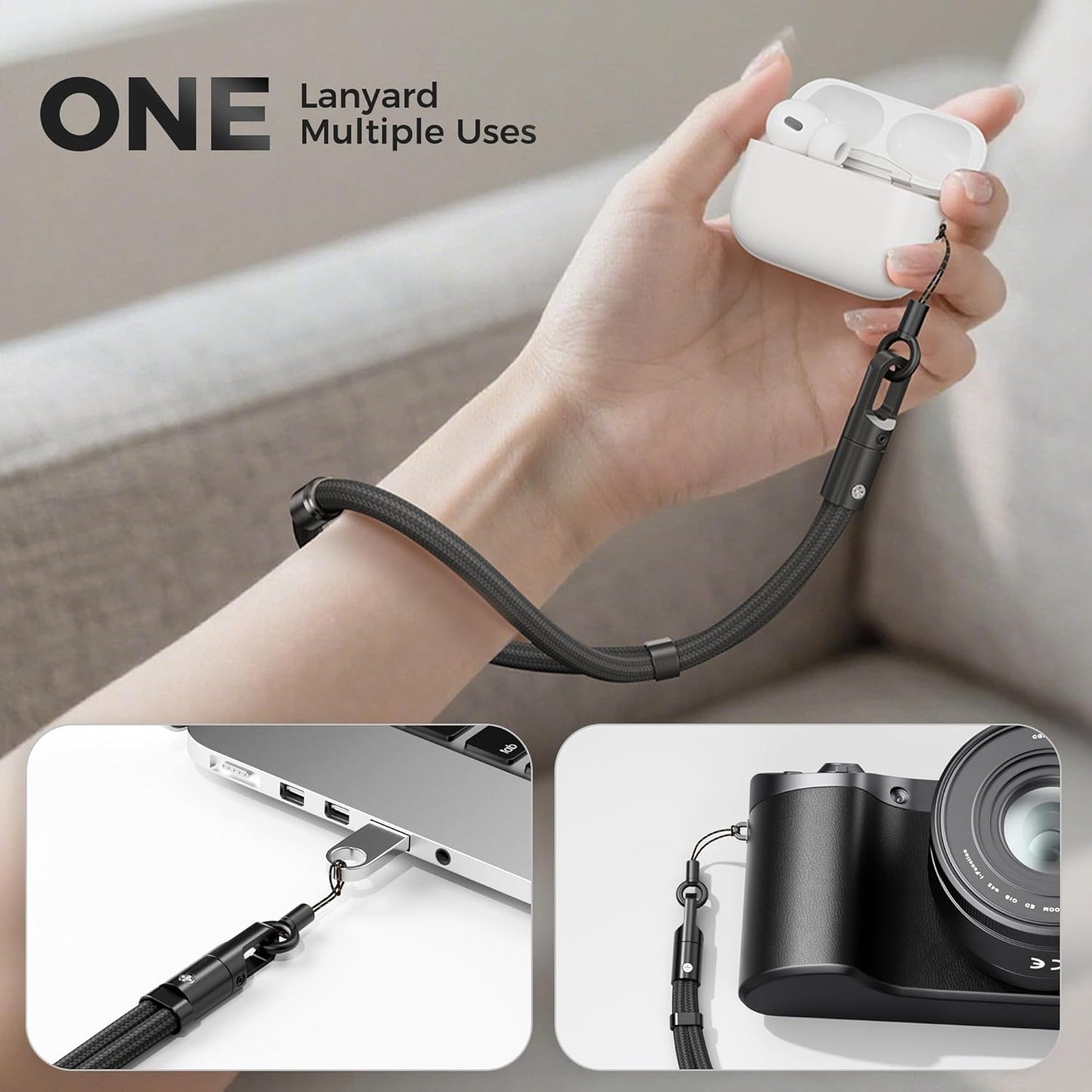 SURDOCA 3-In-1 Phone Lanyard with Tether Tab & Loop Strap, Adjustable Anti Theft Phone Strap for Crossbody, Neck, Wrist - Universal for Camera, Earphone, USB Drives, ID Badges