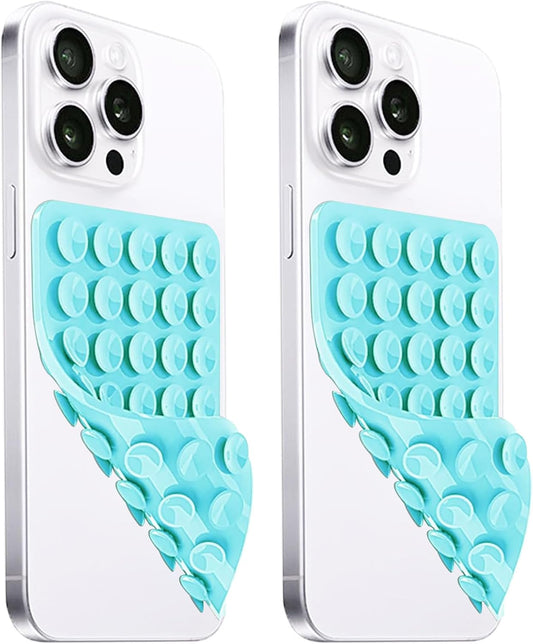 2 Pack Silicone Suction Cup Phone Case Mount Double Sided, Hands-Free Strong Grip Silicon Phone Holder, Non Slip Phone Accessories for Selfies and Videos (Lake Blue)
