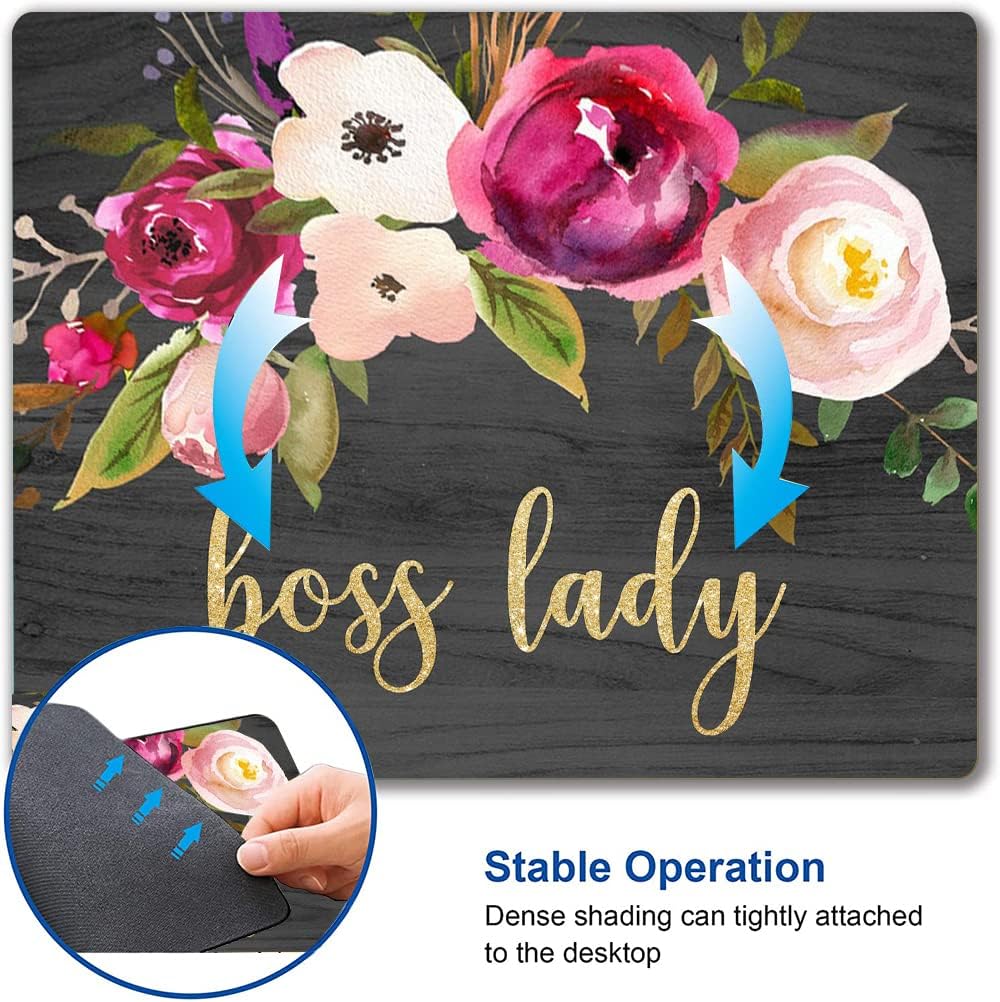 Hokafenle Boss Lady Mouse Pad - Floral Funny Mouse Mat, Square Waterproof, Non-Slip Rubber Base for Office Laptop