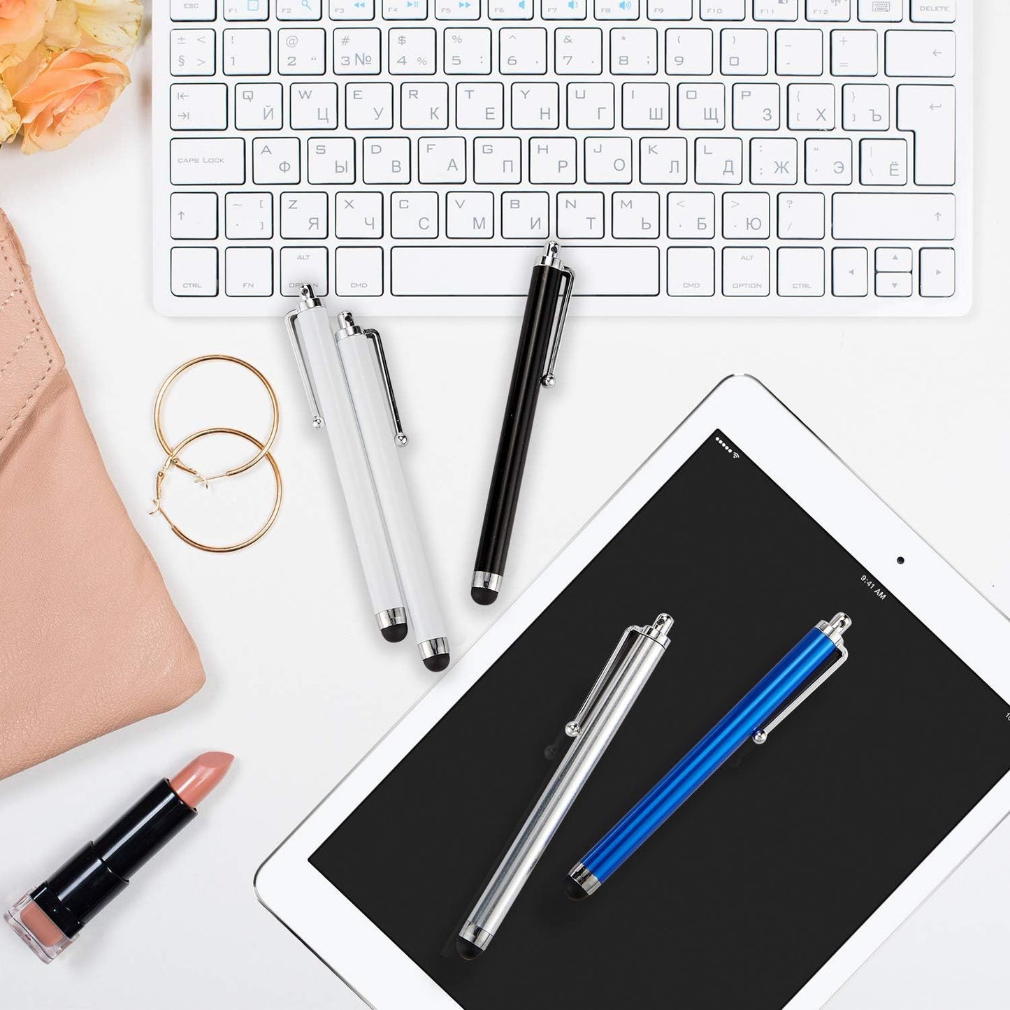 Outus 36 Pcs Stylus Pen for Universal Capacitive Touch Screens Devices, Stylus Pen Compatible with Tablet for Classroom Travel Olders Friendly(Black, Silver, Dark Blue, White)