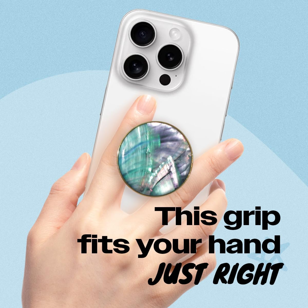 OnTheGrip Cute Natural Seashell Design Round Shape Collapsible Mobile Phone Grip Stand Holder for Smartphone Tablet Cell Phone Accessory (Blue Green)