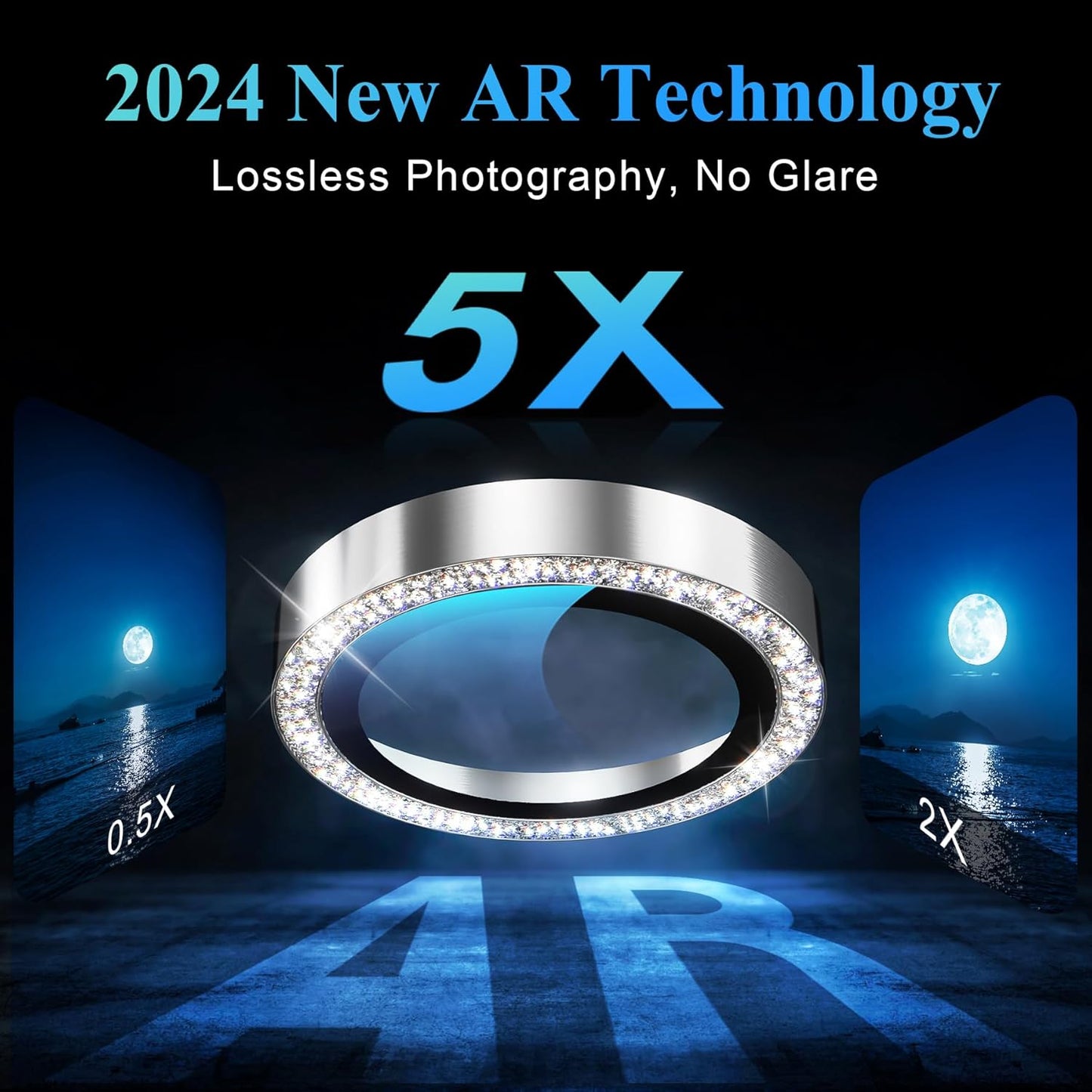 YWXTW Designed for iPhone 16 Pro/iPhone 16 Pro Max Camera Lens Protector Bling, [New Glitter Design] Individual Metal Tempered Glass Camera Cover Accessories Case Friendly (White Titanium)