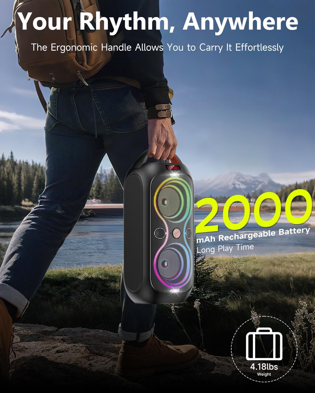 Portable Bluetooth Speakers with 120dB Loud Sound|Beat-Driven Light Show, 5 RGB Modes, Bluetooth 5.3, USB/TF/AUX/FM/Mic Input/TWS | Portable for Party, Camping, Tailgating, Backyard, Indoor Gatherings