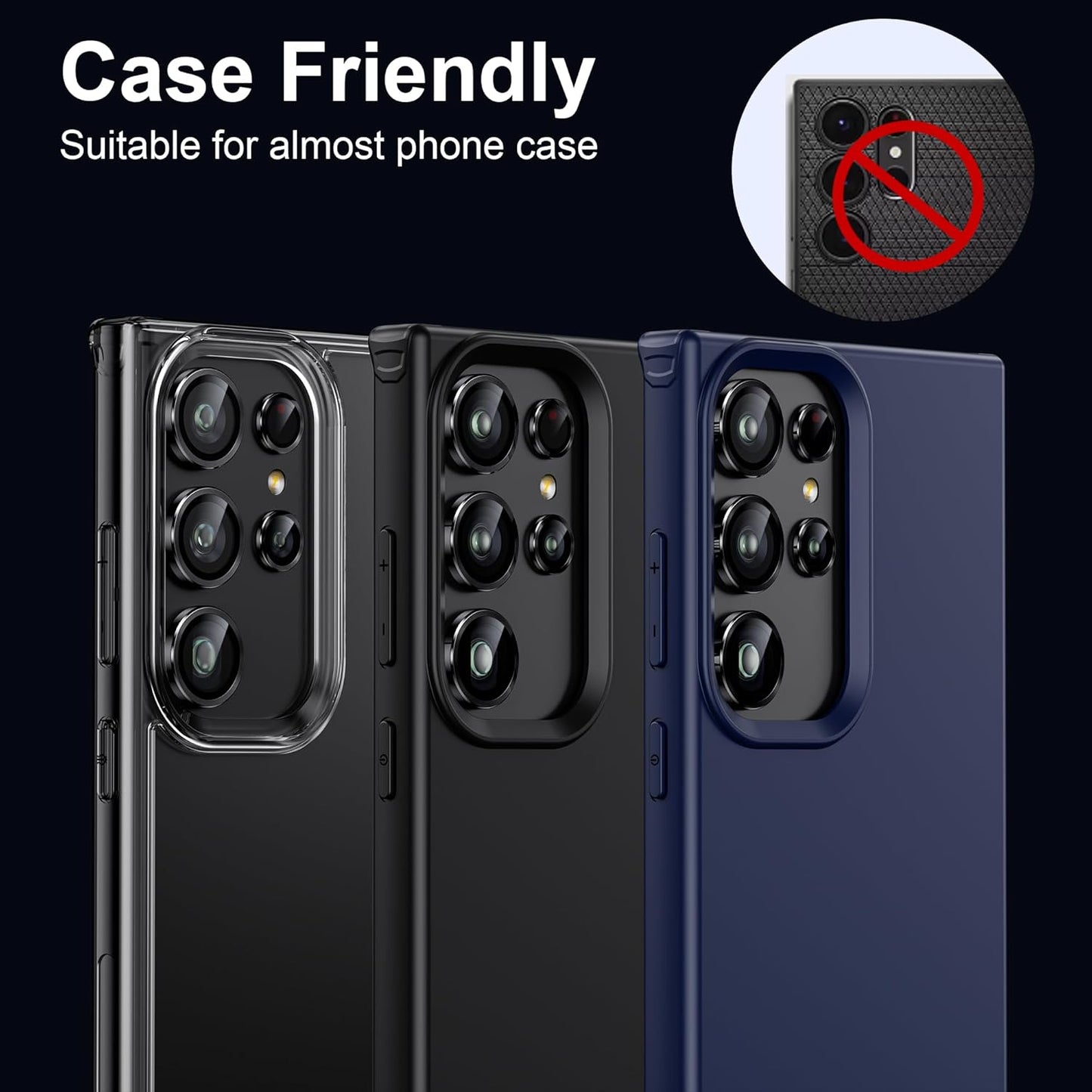 WSKEN for Samsung Galaxy S24 Ultra Camera Lens Protector, Ultra Thin Scratch Resistant 9H Tempered Glass with Aluminum Metal Circle Camera Screen Protector Cover Accessories, Black