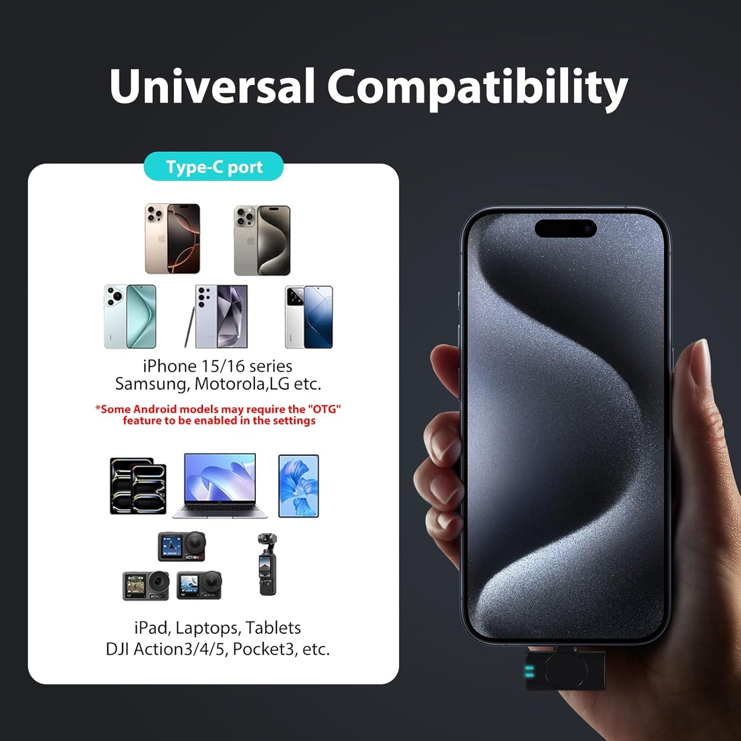 Wireless Lavalier Microphone with Charging Case,AI Noise Reduction,30H Endurance Time,Mini Wireless Microphone for iPhone 15 16/Android with USB-C,Mini Mic for Video Recording,YouTube,Vlogging