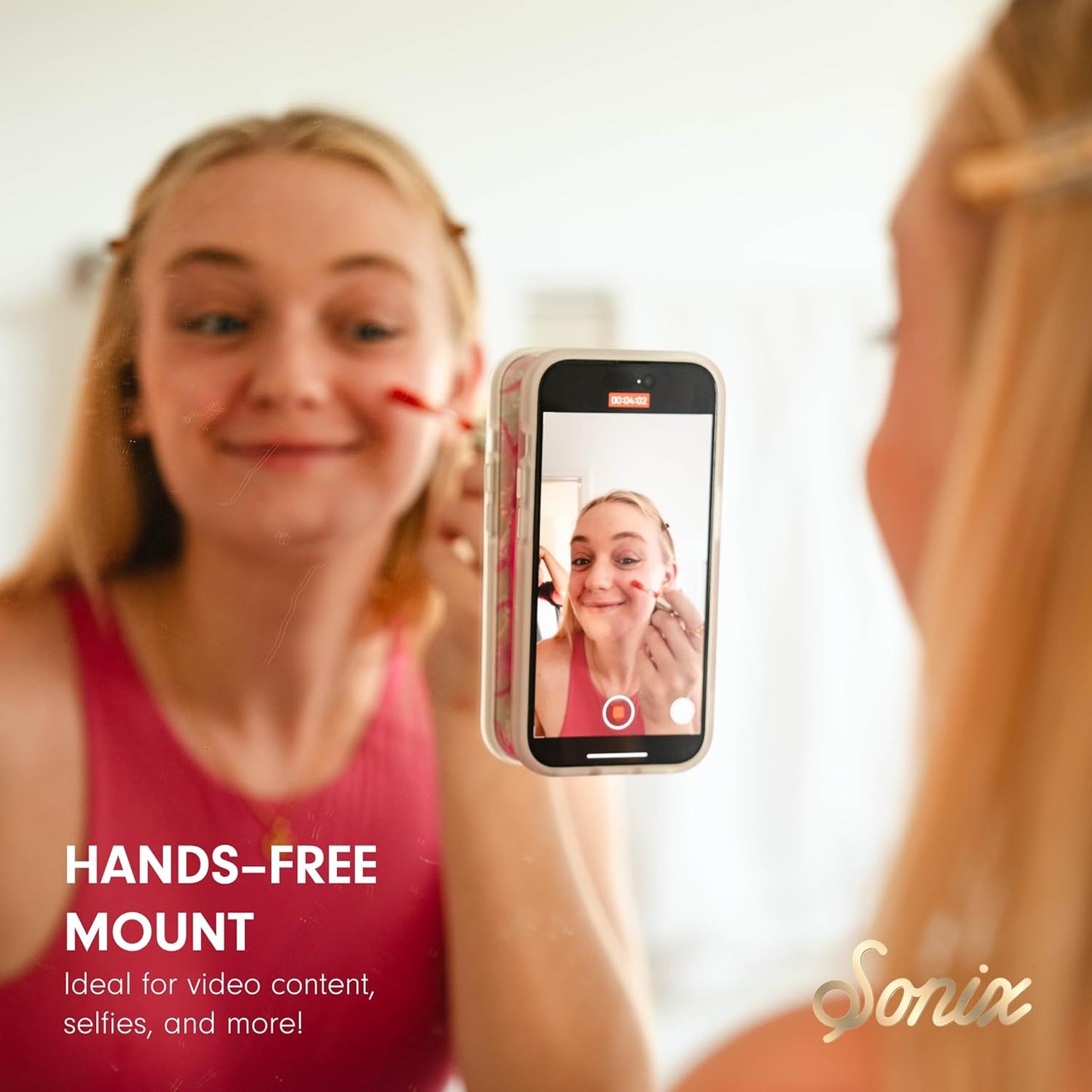 Sonix | Magnetic Silicone Suction Cup Phone Mount for iPhone | Compatible with MagSafe | Soft, Light Pink | Pink Rose