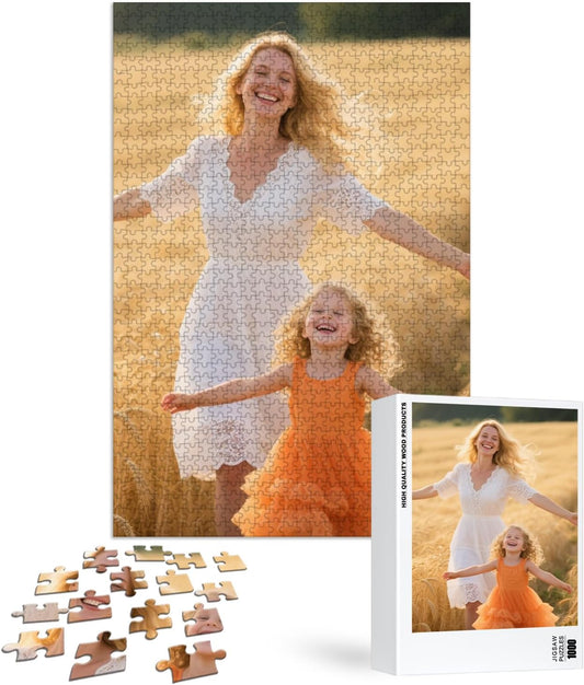 Custom Puzzle, Customize Puzzles from Photos with 120/200/300/500/1000 Pieces, Personalized Wooden Jigsaw Puzzle Gifts for Family, Adults, Christmas, Wedding, Pet