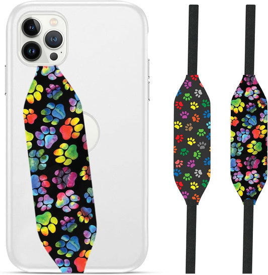 Phone Grip Strap - Reversible Finger Holder for Phone Back, Customizable Anti-Slip Design, Wireless Charging Compatible Detachable Holder for iPhone - Color & Psychedelic Dog Paw
