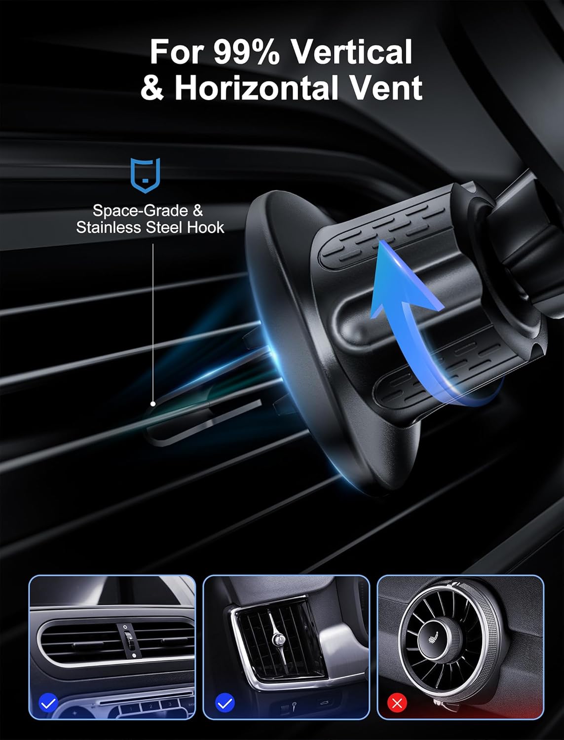 TOPGO Socket Car Phone Mount, [Telescopic Shaped Hook, Stable, No Shaking] Grip Air Vent Car Phone Holder, Compatible with iPhone and All Smartphones with Socket Grip