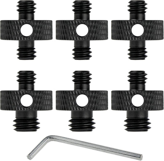 Camera Mount Screw 1/4" Male to 1/4" Male & 1/4" to 3/8" Tripod Screw Adapter with Hole 7 Pcs Set for Camera Tripod Mount Light Stand DSLR Equipped with Hex-L Key (Black)