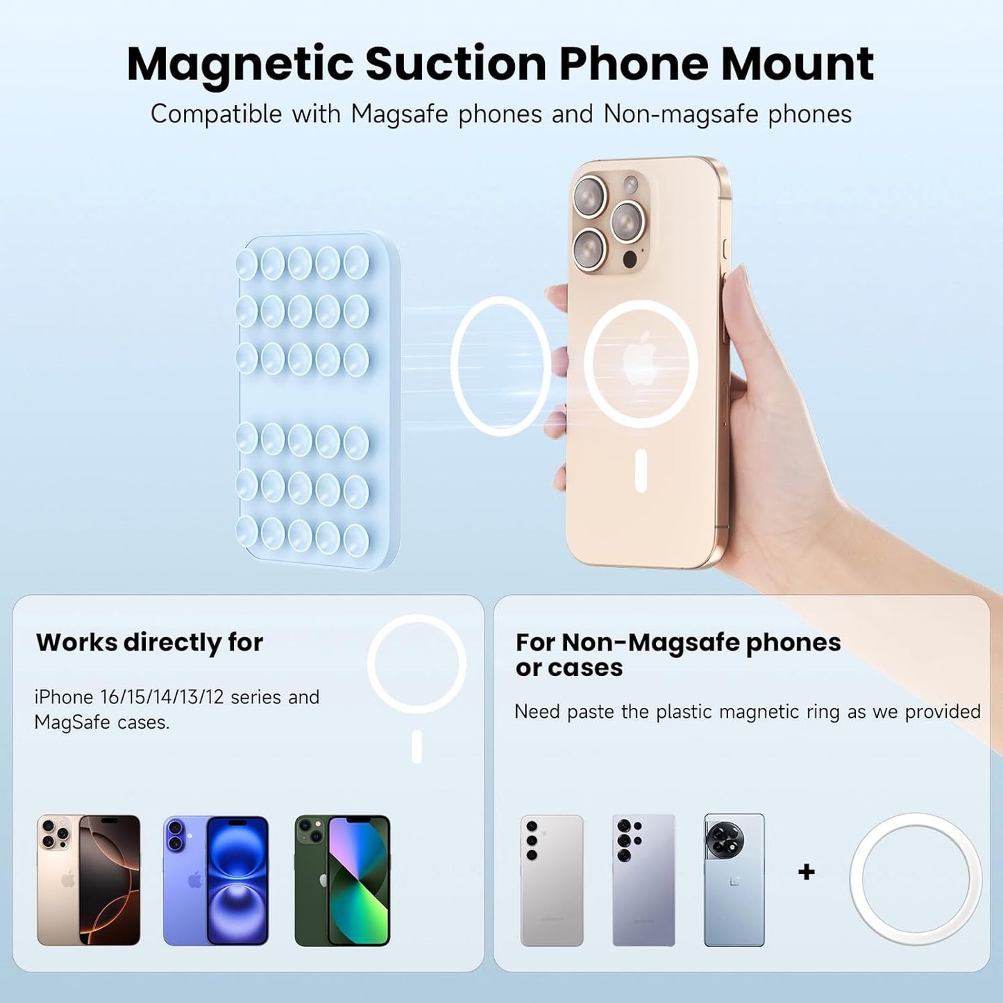 Patented Magnetic Sticky Phone Suction Grip Mount for MagSafe Case,Magnet Silicone Portable Stand Holder for iPhone 16/15/14/13/12 Series and Android, Hands-Free Selfies and Videos,Baby Blue