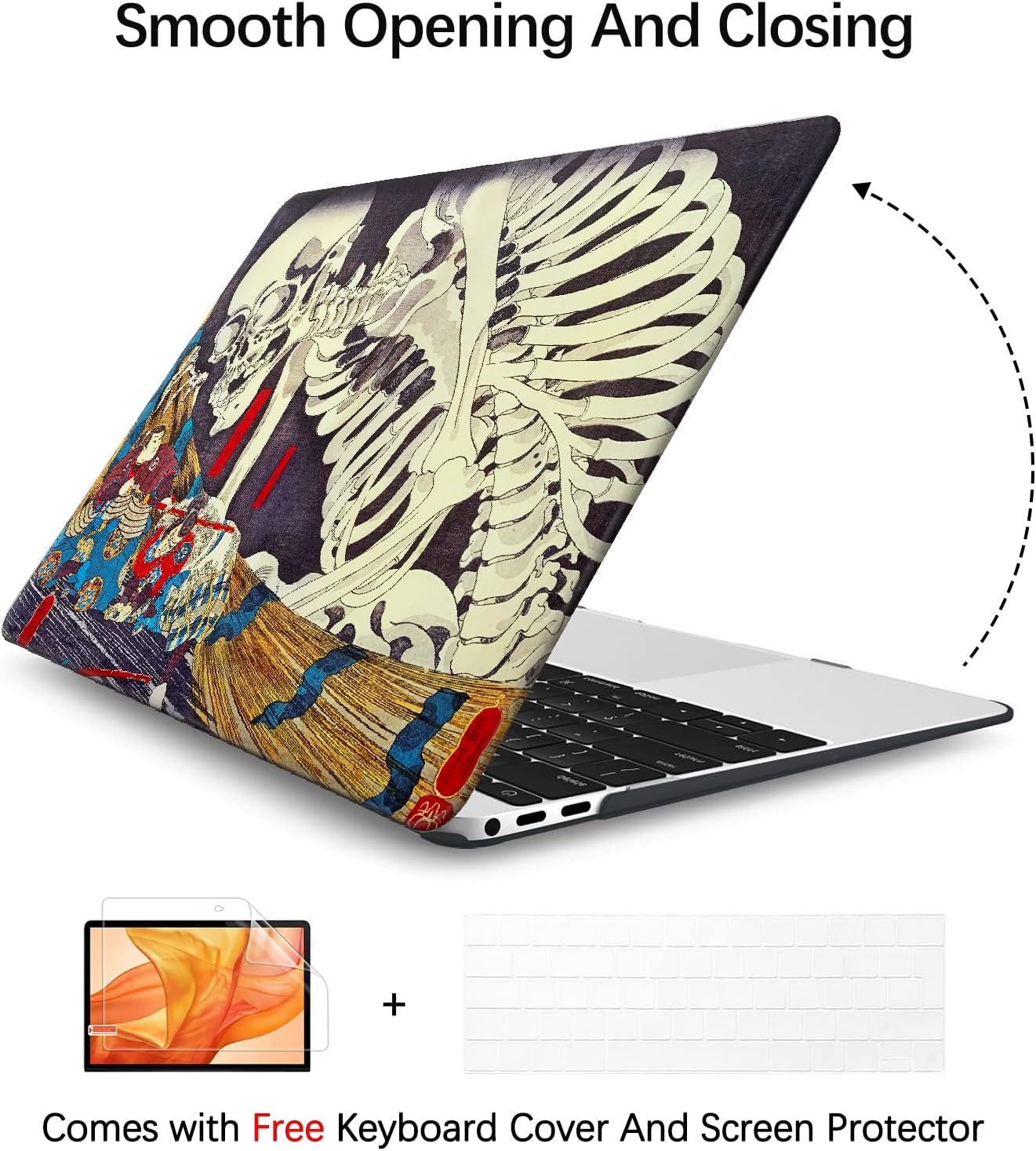 Berkin Arts Compatible with MacBook Air 13 inch Cover, 2022-2018 Release A2179/A2337 M1 with Keyboard Cover & Screen Protector Cloisonnism Feudal Japan Art (The Skeleton Specter by Kuniyoshi)