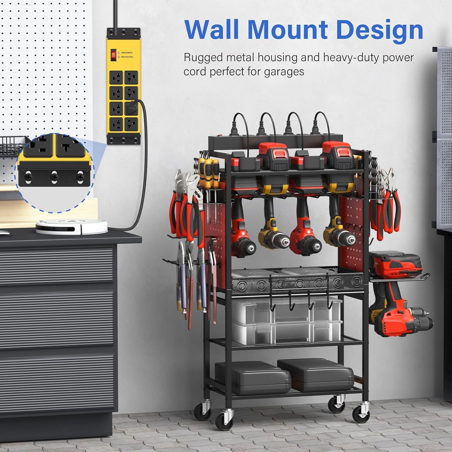CCCEI Yellow Heavy Duty Power Strip Surge Protector 20 AMP, 8 Outlets 12 Gauge Industrial Shop Garage Metal Multiple Outlets, 10FT Extension Cord 5-15P Adapter High Amp 6-20R T-Slot 20a for Appliance