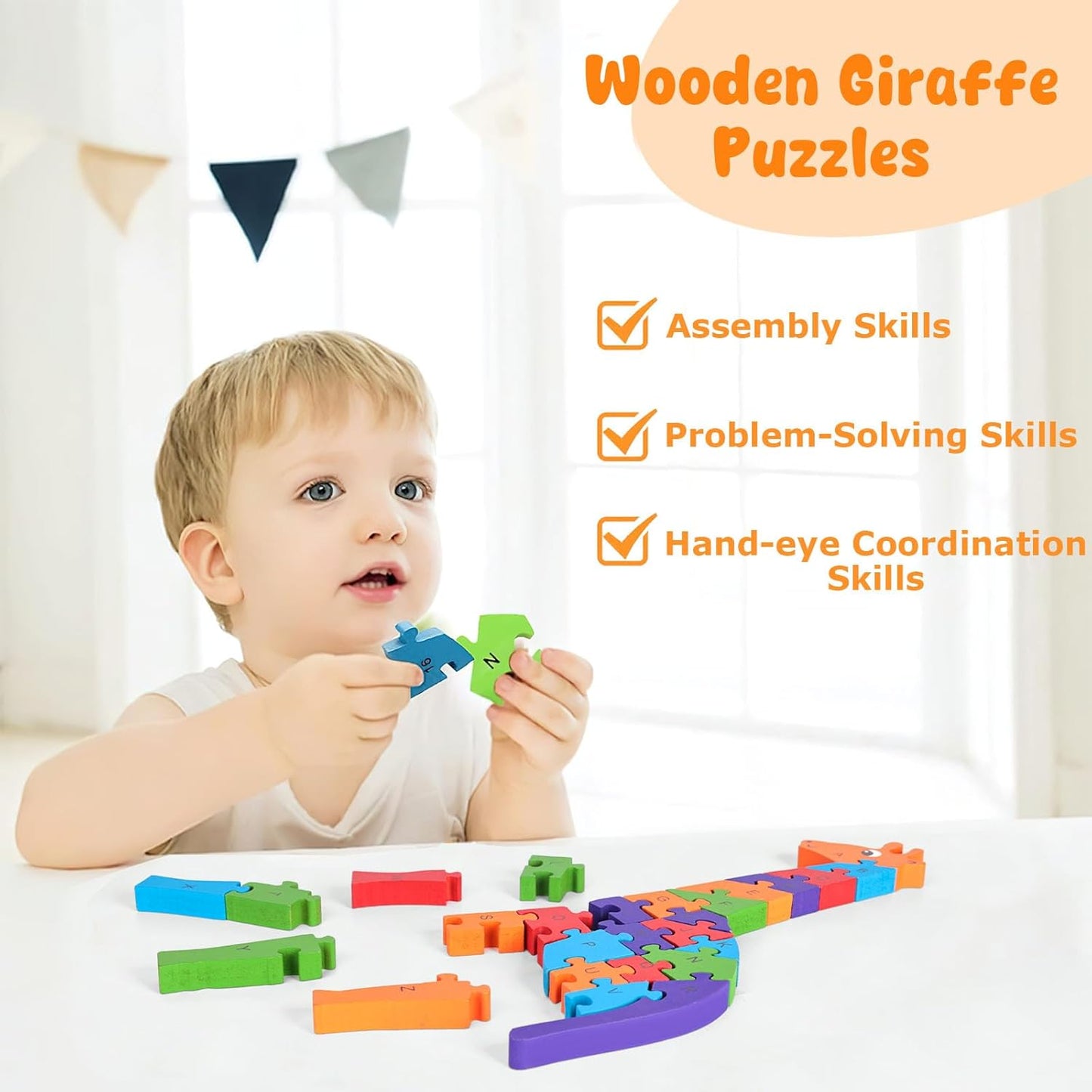 LovesTown Wooden Alphabet Puzzle for Kids, Learning Toy, Giraffe Montessori ABC Educational Letter and Number Jigsaw for Toddlers