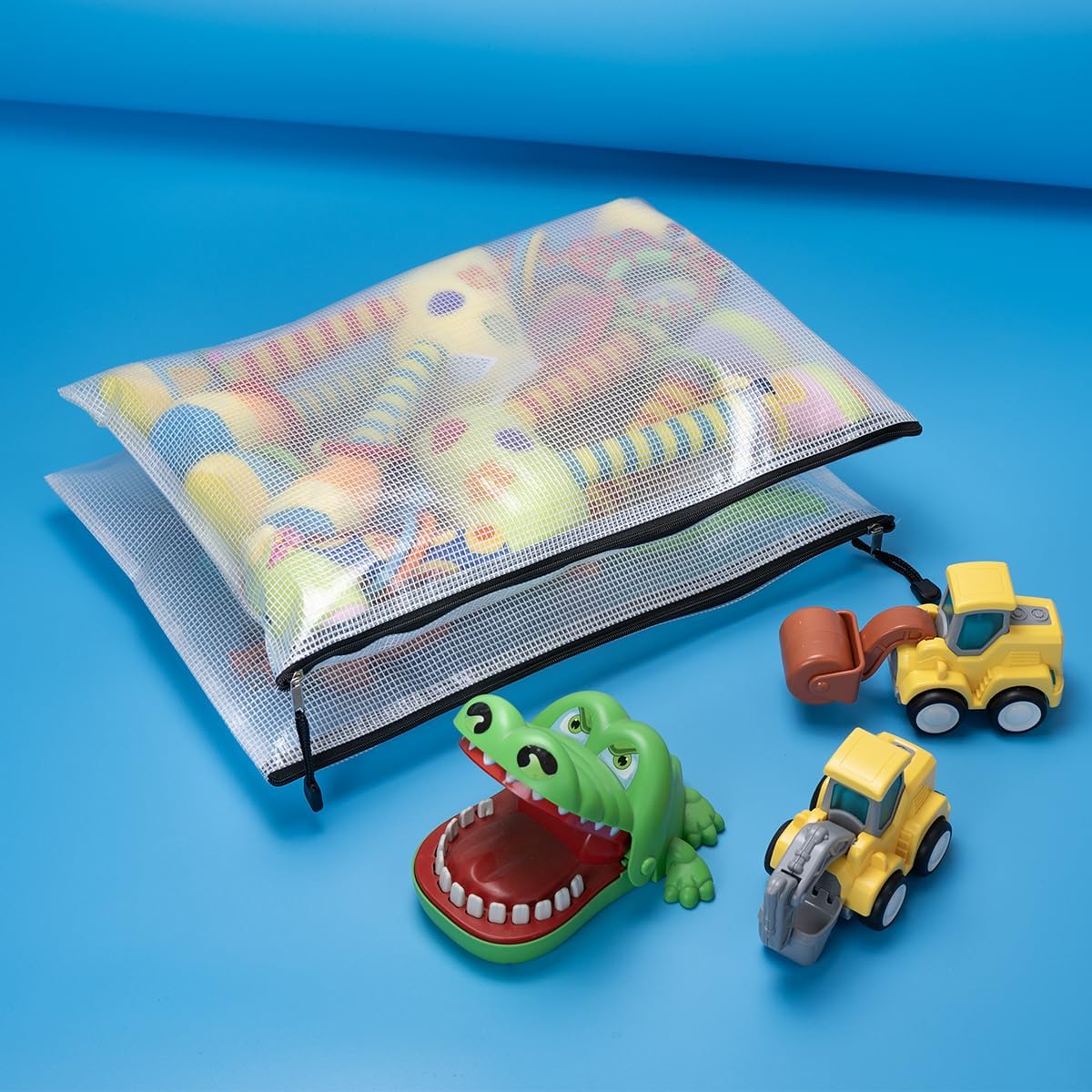 AUSTARK 10 Pcs Zipper File Bags, Waterproof Plastic Mesh Pouch for Office School, Board Game Storage Bags (B4 Size 15''x11'', White and Black)