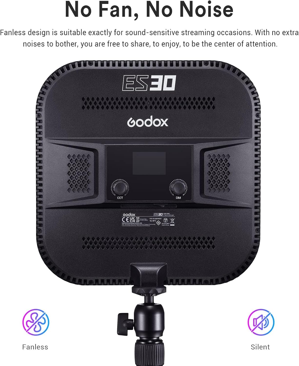 Godox ES30 Key Light, 2250Lumens Desk Light for Streaming with Extendable Desk Stand, 0-100% Brightness & 2800-6500k Color Temperature APP Control, Soft Light Panel for Streaming, Zoom Calls, YouTube
