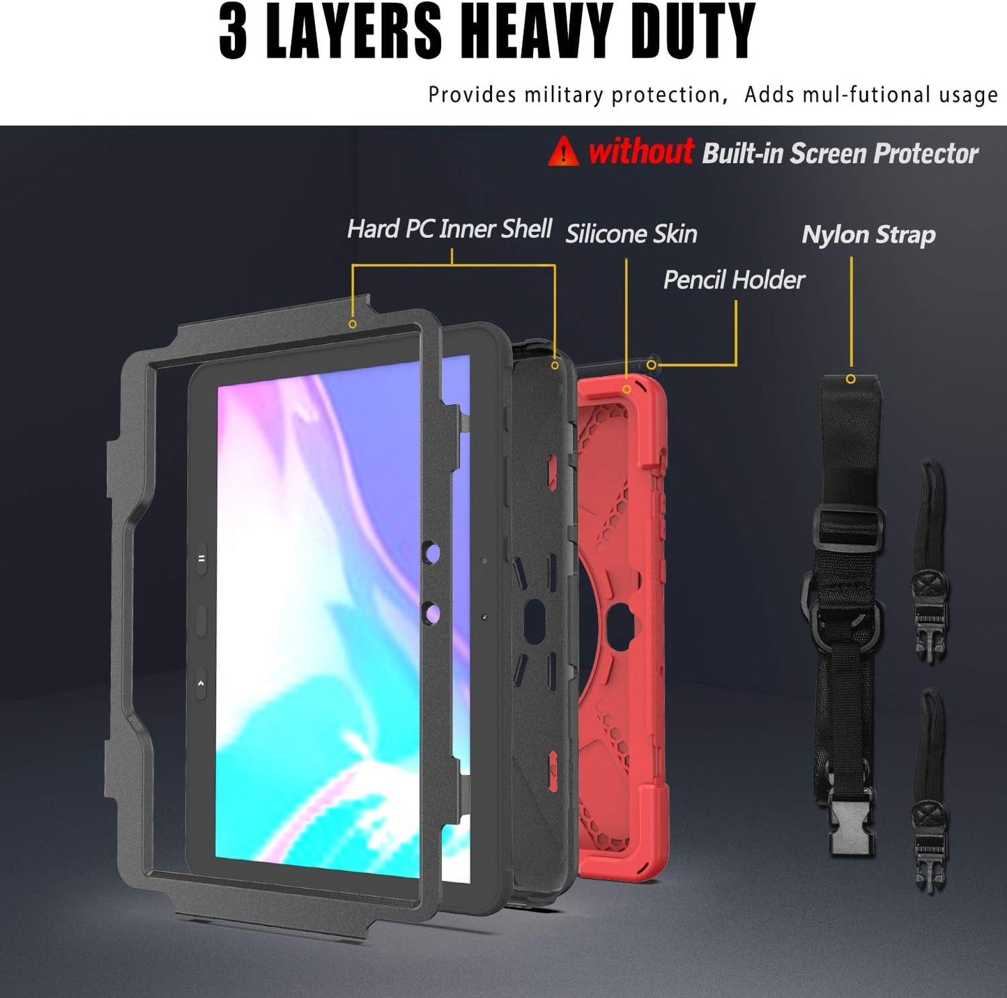 rantice Compatible with Samsung Galaxy TAB Active PRO 10.1 inch/Tab Active4 PRO Case, Heavy Duty Rugged Shockproof Drop Protection Case, Hand Strap&Shoulder Strap for SM-T540/T547/T630/T638 (Red)