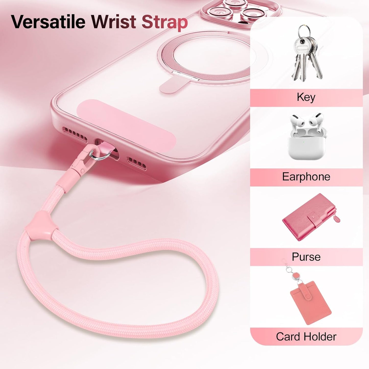 Phone Wrist Strap, Universal Adjustable Hand Wrist Strap Lanyard for iPhone 16 and Most Smartphones, Multifunctional Patch Lanyard with Phone Tether Tab for Women and Men, Pink