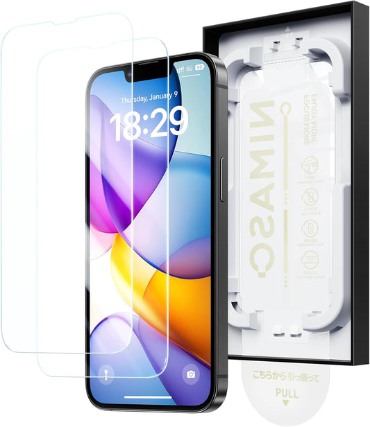 NIMASO for iPhone 16e/13 Pro/13/14 Screen Protector, 2 Pack HD Clear Tempered Glass Screen Protector for iPhone 16ewith Bubble-and-Dust-Free Box, Instant Installation (6.1 inches)