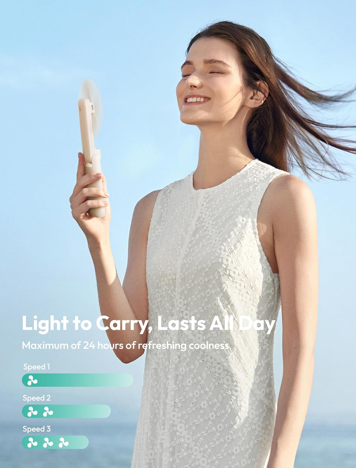 Aecooly Slim Portable Fan with Mirror, Thin Handheld Fan, USB Rechargeable Mini Personal [24H Max Cooling Time], Battery Powered Small Foldable Pocket for Travel, Lash, Makeup, Gifts for Women -Beige